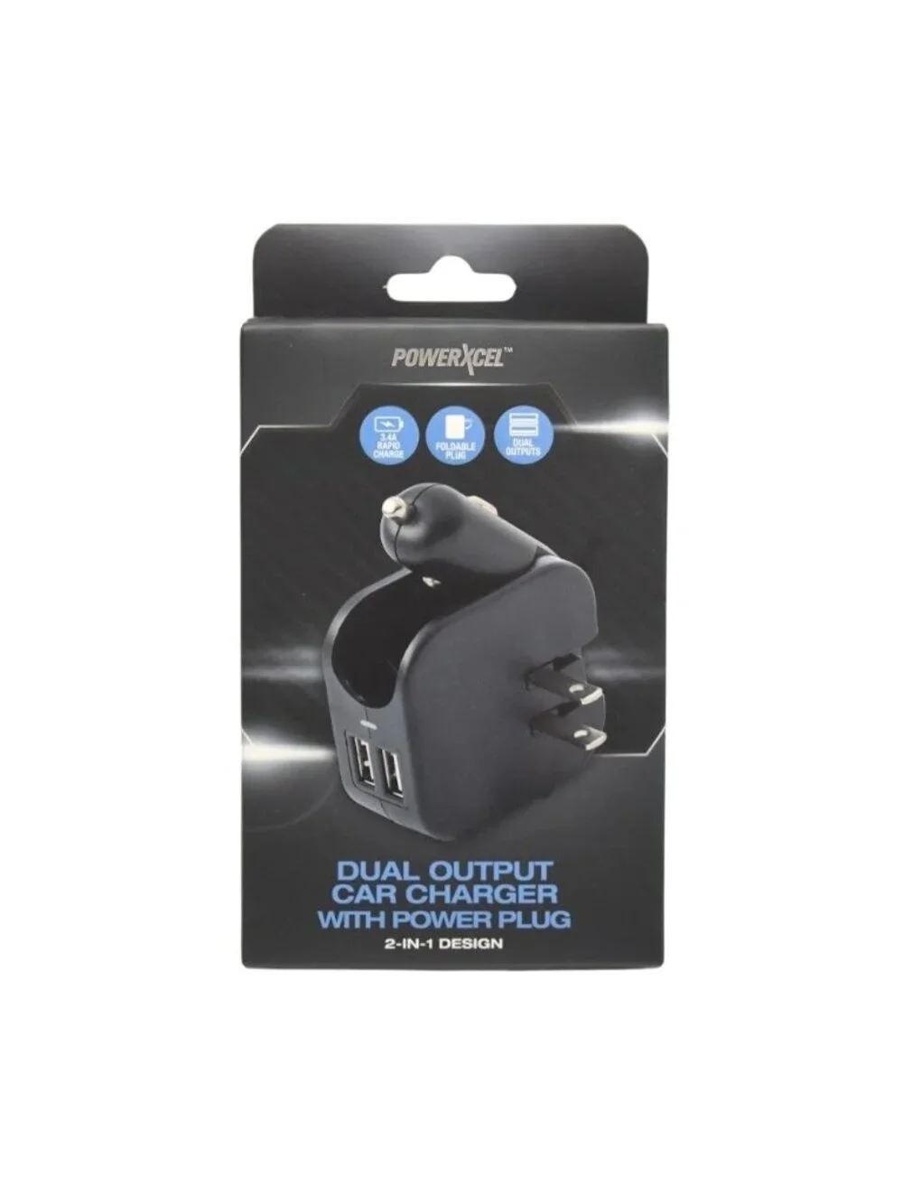 PowerXcel 2 in 1 Car Charger Wall Plug Dual USB Port 3.4A Fast Travel Adapter